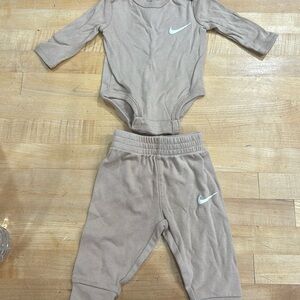 Beige baby three month old 3 piece Nike set